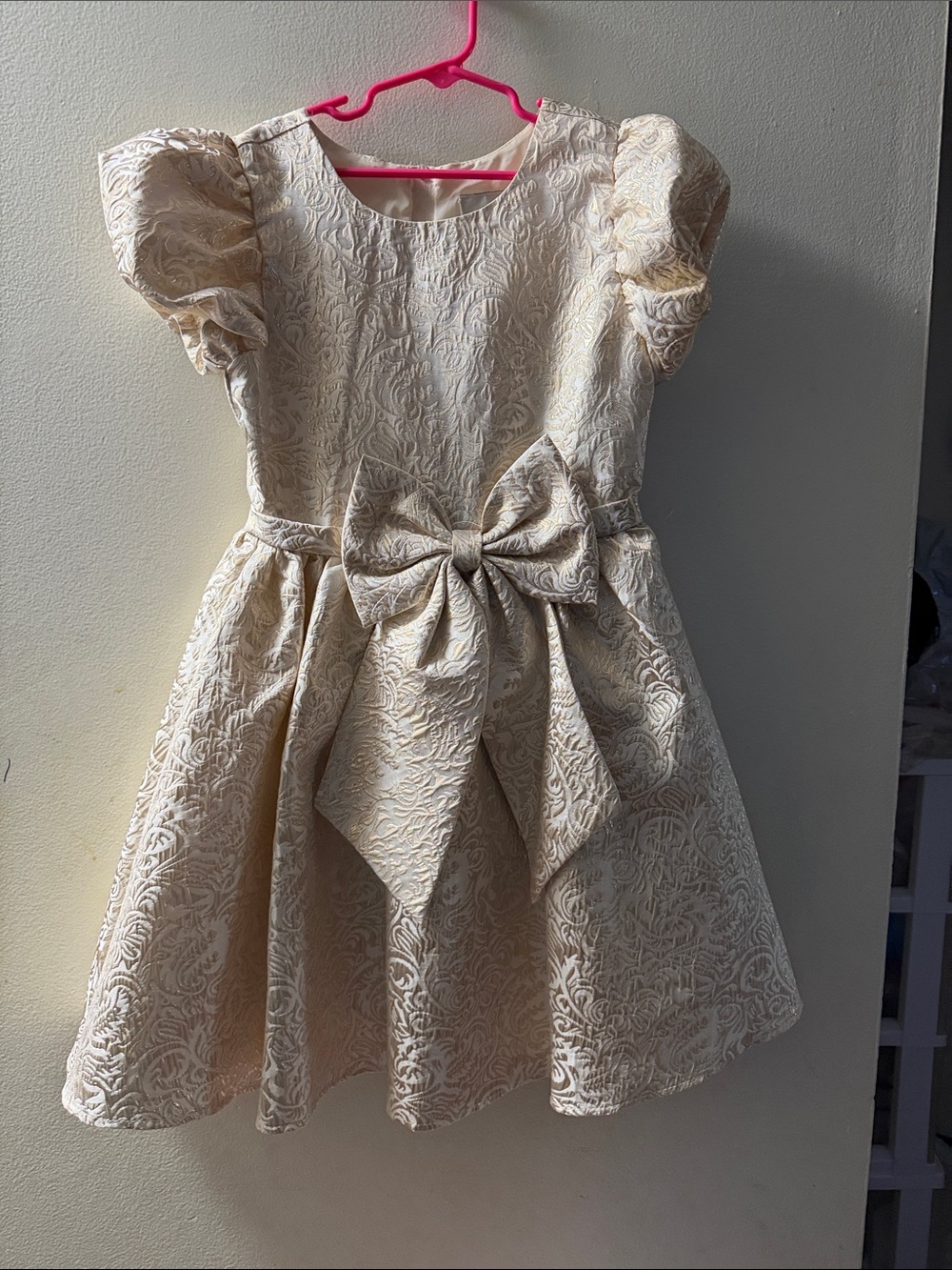 Rare Editions Cream Brocade Dress with Bow